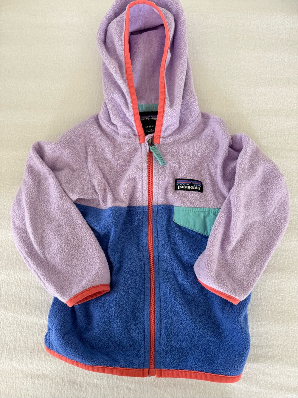 Patagonia Kids Lavender, Blue & Coral Colorblock Fleece Hoodie